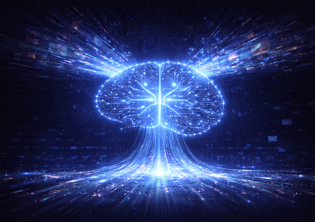 image in blue tones that shows the difference between the real and imagined costs of incorporating AI into your processes.